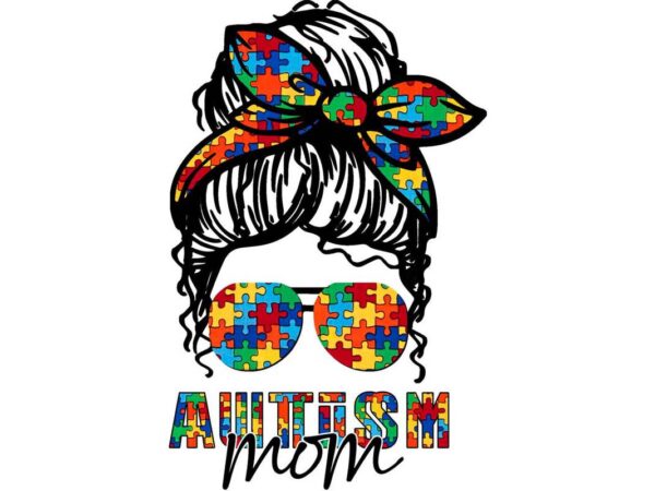 Autism mom messy bun tshirt design