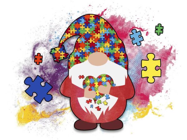 Gnome holding autism puzzle tshirt design