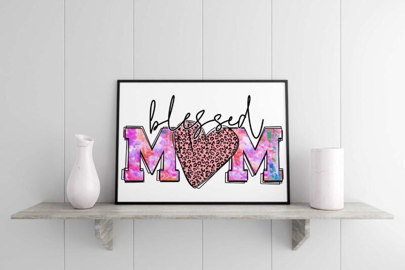 Blessed Mom Leopard Heart Tshirt Design