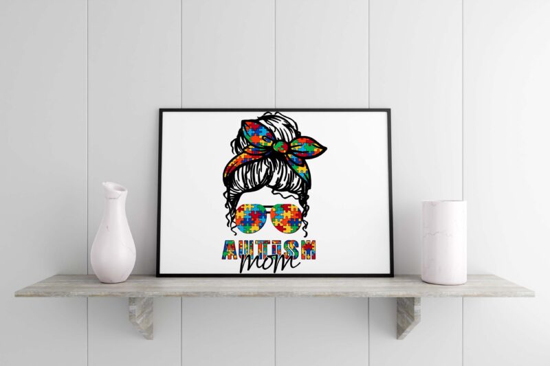 Autism Mom Messy Bun Tshirt Design