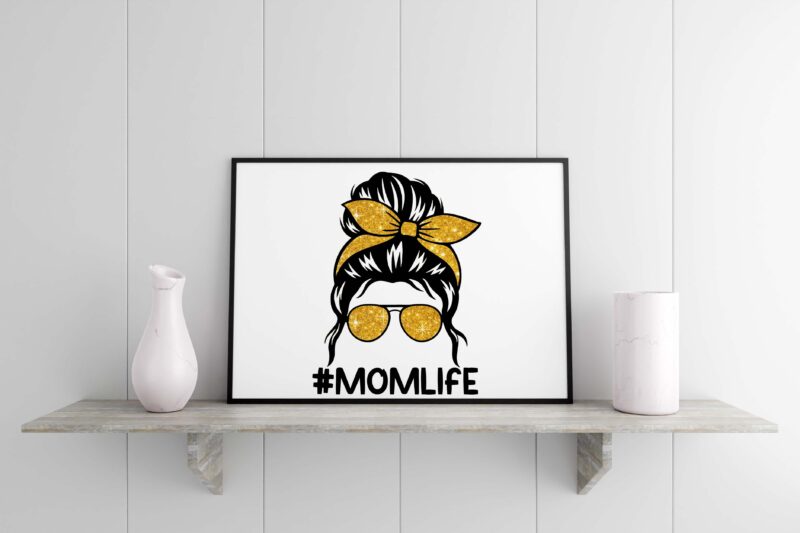 Gold Bling Messy Bun Momlife Tshirt Design