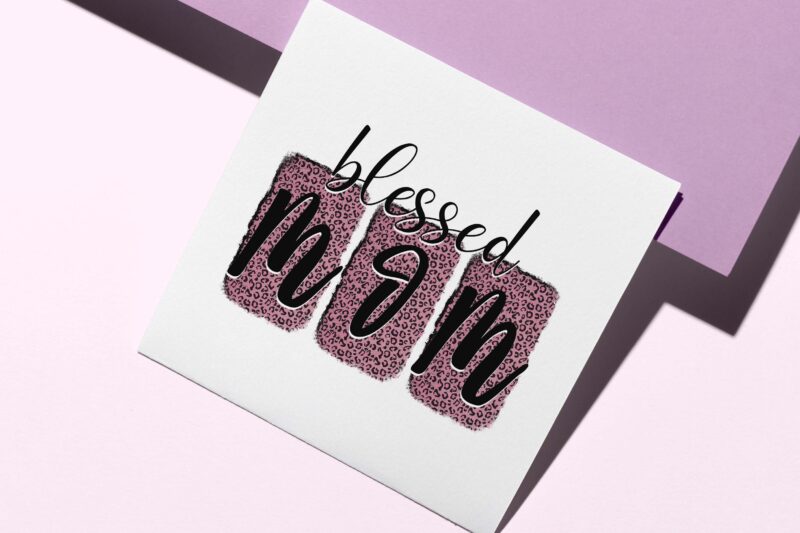 Pink Leopard Blesed Mom Tshirt Design
