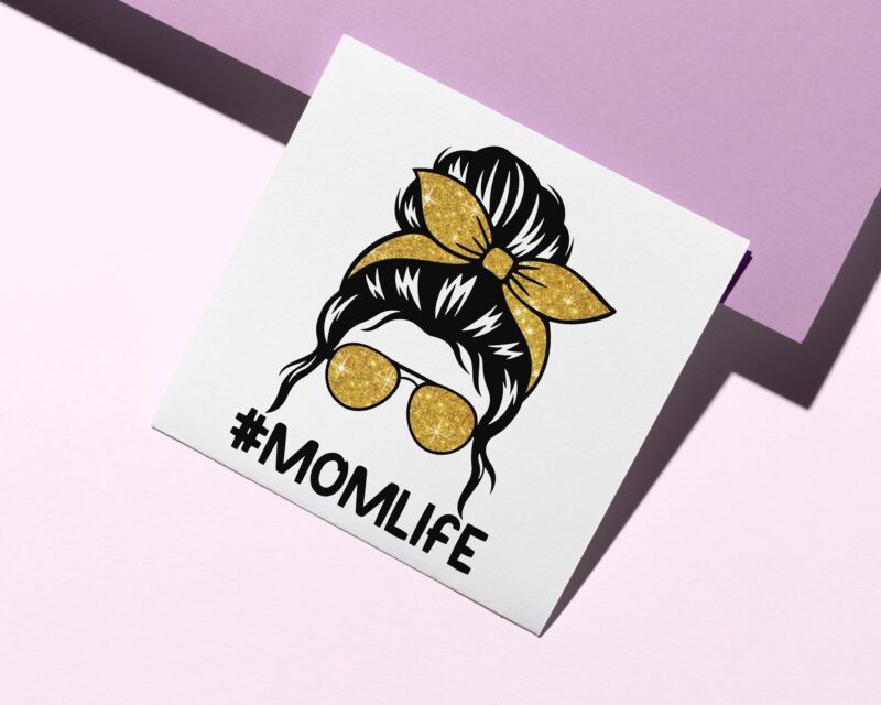 Gold Bling Messy Bun Momlife Tshirt Design