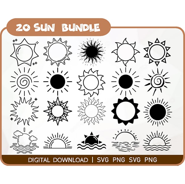 Sun SVG, Sun Clipart, Sun Cut File, Sun Svg Bundle, Cute Sun SVG, Sun Svg for Cricut, Sun Cricut, Sun Silhouette, Sun Vector, Svg, Png