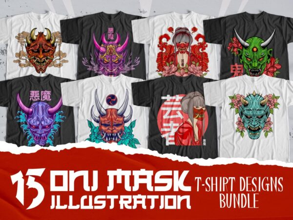 Oni mask illustration bundle, oni mask vector t-shirt design, oni mask graphic tees,