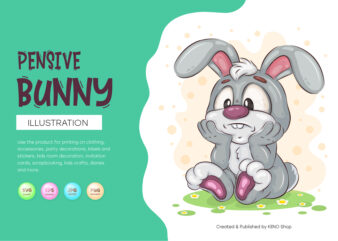 Pensive Easter Bunny. T-Shirt, PNG, SVG.