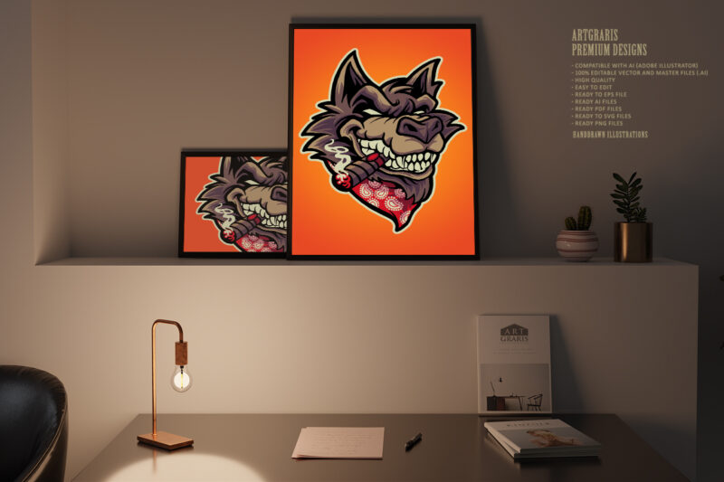 Wolf head cigar logo mascot