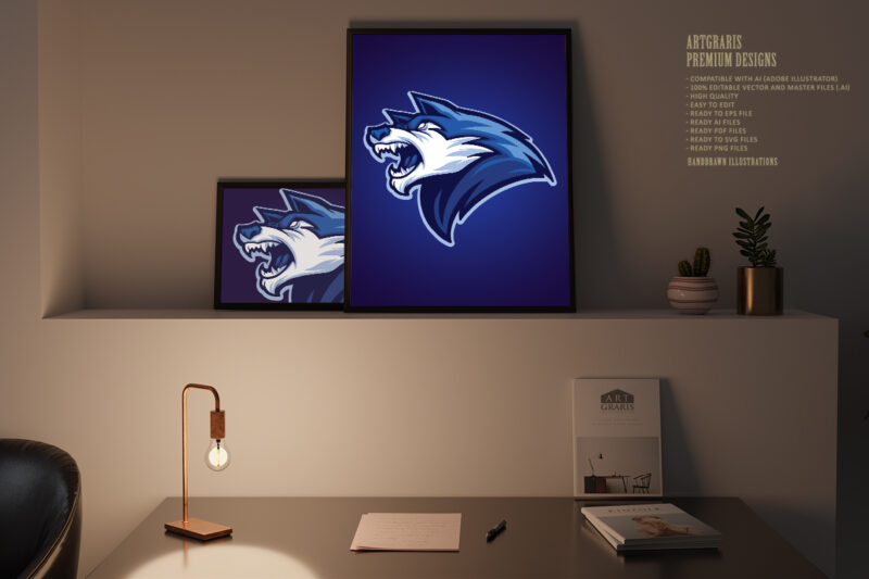 Wolf head blue logo mascot