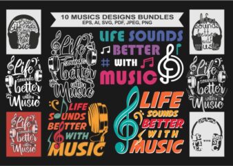 “10 Musics vector Design Template” EPS, PNG, Bundle Design For Sale