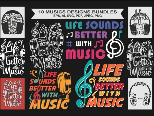 “10 musics vector design template” eps, png, bundle design for sale