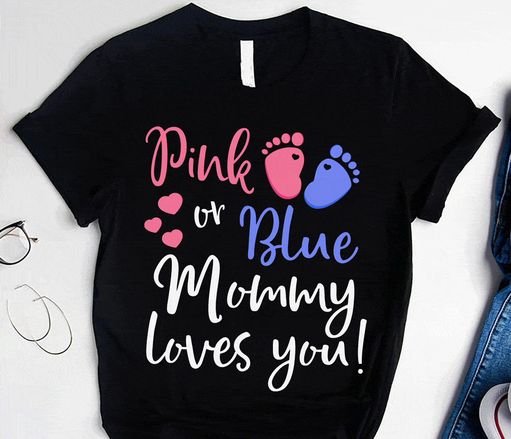 bby10 mom dad loading Baby Pregnant Boy or Girl Gender Reveal Party Shirts Gender Reveal Tees Team Boy and Team Girl Pink or Blue