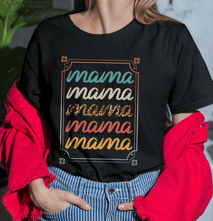 Trendy Plus Size Boho Top Leopard Mama Shirt Mother's Day Gift Retro Mom Row T-Shirt for Women Stacked Mom Quote Tee Animal Print