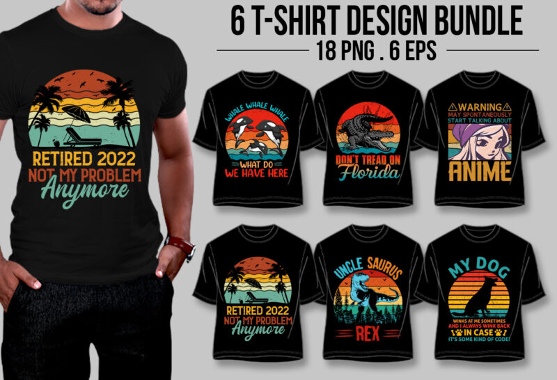 T-Shirt Design Bundle-Vintage Retro Sunset