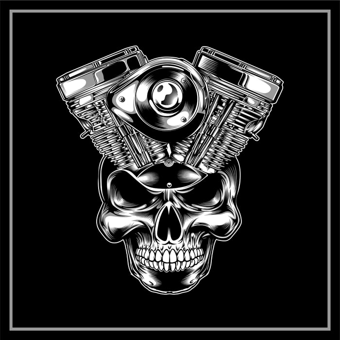 SKULL AND MACHINE OF MOTORCYCLE ILLUSTRATION