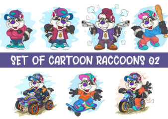 Set of Cartoon Raccoons 02. T-Shirt.