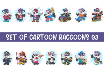 Set of Cartoon Raccoons 03. T-Shirt.
