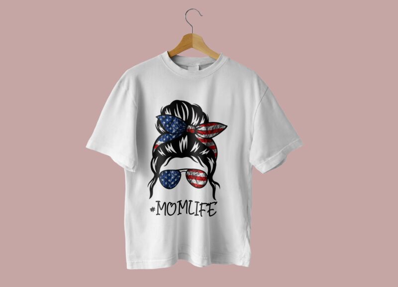 American Flag Messy Bun Momlife Tshirt Design