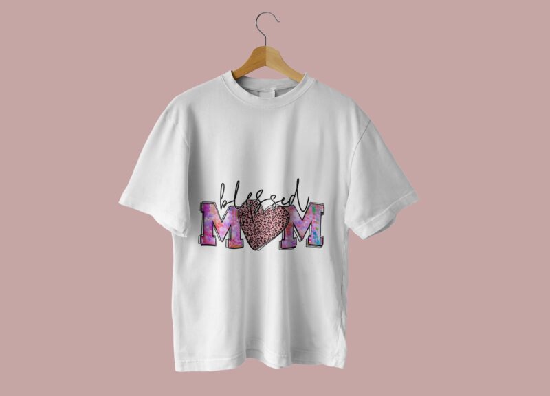 Blessed Mom Leopard Heart Tshirt Design