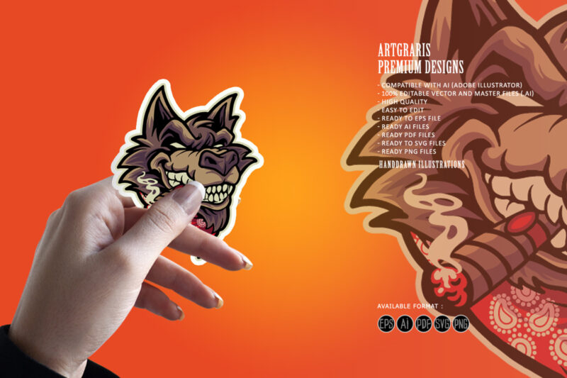 Wolf head cigar logo mascot