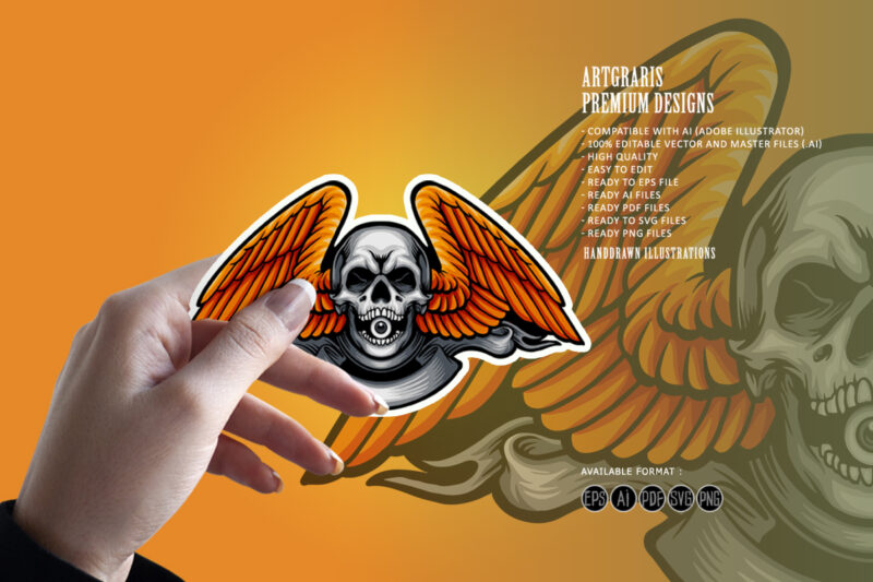 Wing skull eye logo mascot