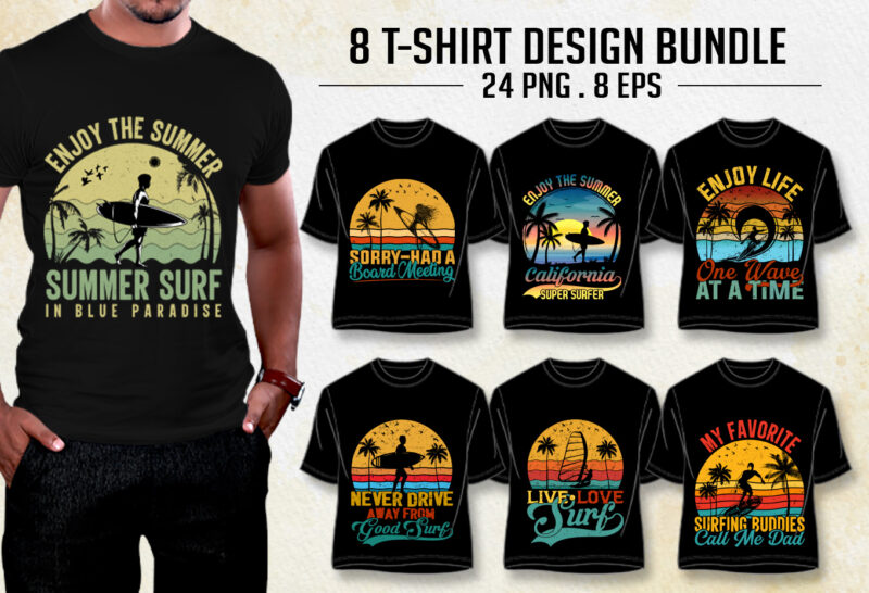 Surfing T-Shirt Design Bundle