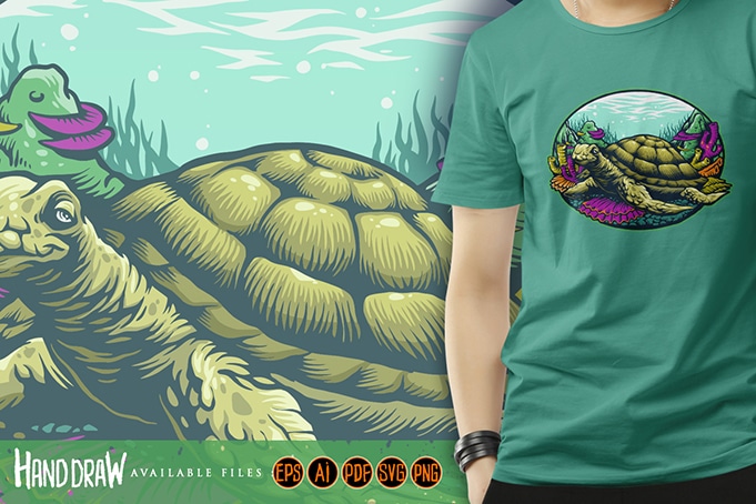 Turtle Under Water Logo Mascot - Buy t-shirt designs