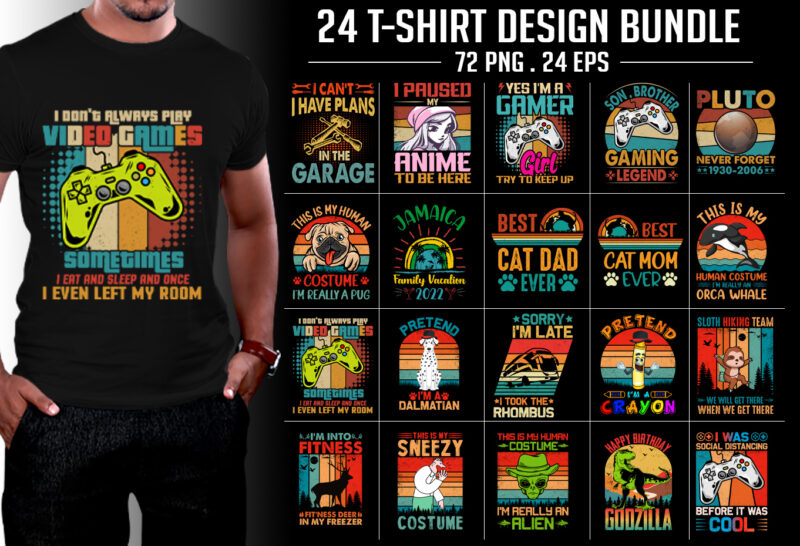 T-Shirt Design Bundle-Retro Vintage Sunset