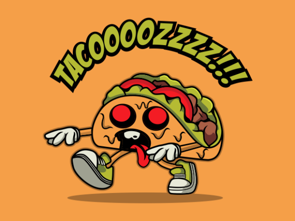 Taco zombie cartoon t shirt designs for sale