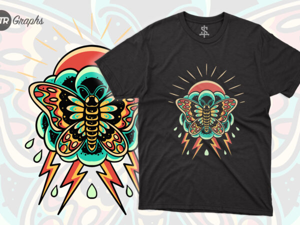 Butterfly retro style illustration t shirt template