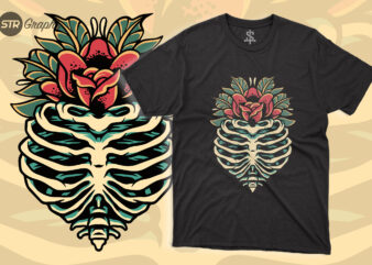 Rib Skull Flower – Retro Style t shirt design online