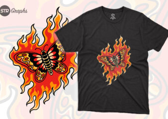 Butterfly On Fire Retro Style t shirt template
