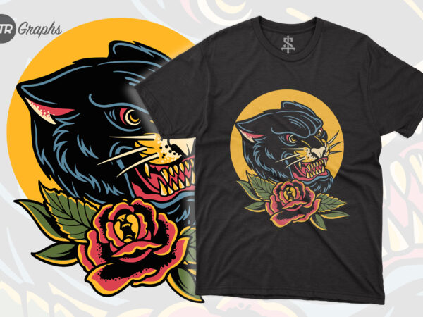 Black panther with flowers t shirt template