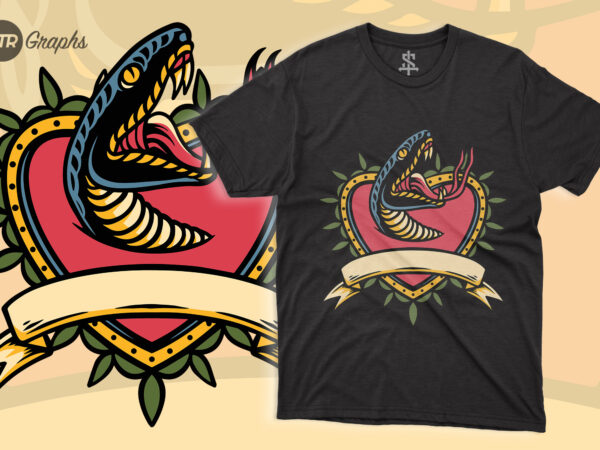 Snake love – retro style t shirt template vector