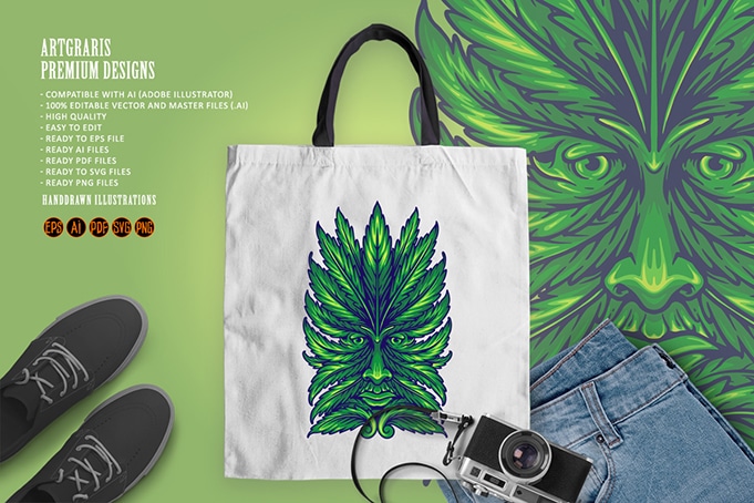 Weed leaf green man face svg