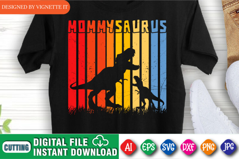 Mommy Saurus shirt design, t rex vector, happy mother’s day, animal print, silhouette background, dinosaur lover design, mom shirt print template, mommy dinosaur, dinosaur silhouette