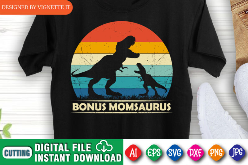 Bonus Momsaurus, Mommy Saurus shirt design, t rex vector, happy mother’s day, animal print, silhouette background, dinosaur lover design, mom shirt print template, mommy dinosaur, dinosaur silhouette