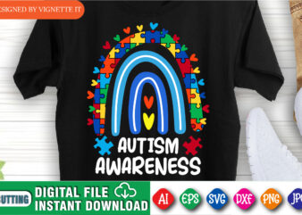 Autism Awareness T shirt, Autism mom shirt, Autism awareness puzzle rainbow print template, cute heart for autism kids, World Autism Awareness DayT-shirt Design