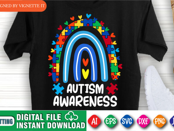 Autism awareness t shirt, autism mom shirt, autism awareness puzzle rainbow print template, cute heart for autism kids, world autism awareness dayt-shirt design