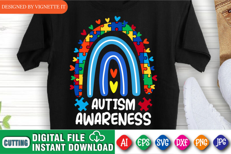 Autism Awareness T shirt, Autism mom shirt, Autism awareness puzzle rainbow print template, cute heart for autism kids, World Autism Awareness DayT-shirt Design