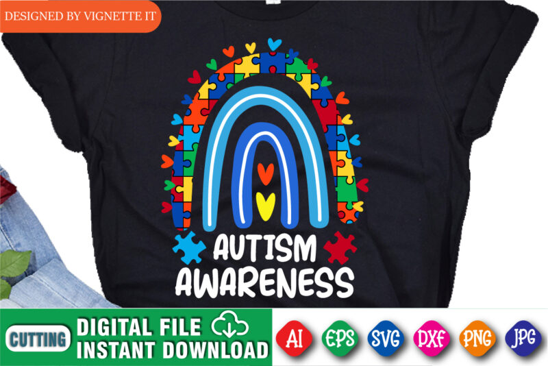 Autism Awareness T shirt, Autism mom shirt, Autism awareness puzzle rainbow print template, cute heart for autism kids, World Autism Awareness DayT-shirt Design