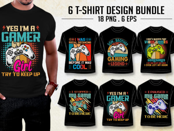Video gamer t-shirt design bundle