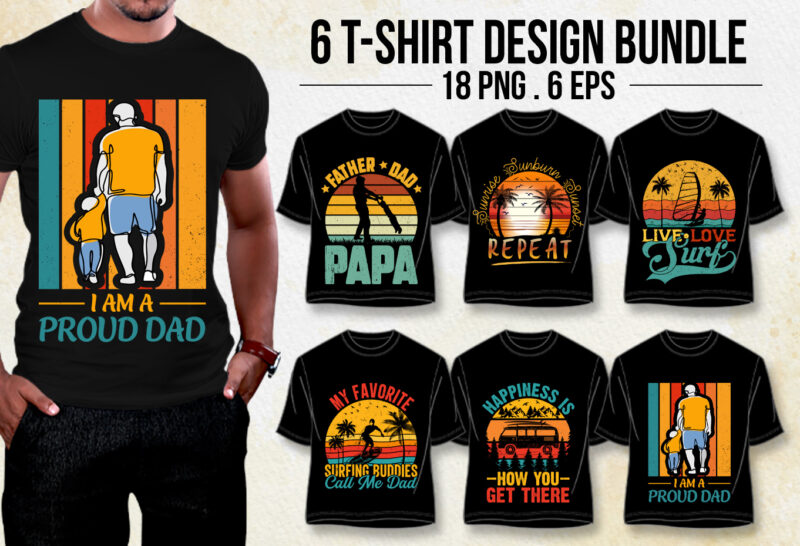 Vintage Retro Sunset T-Shirt Design Bundle