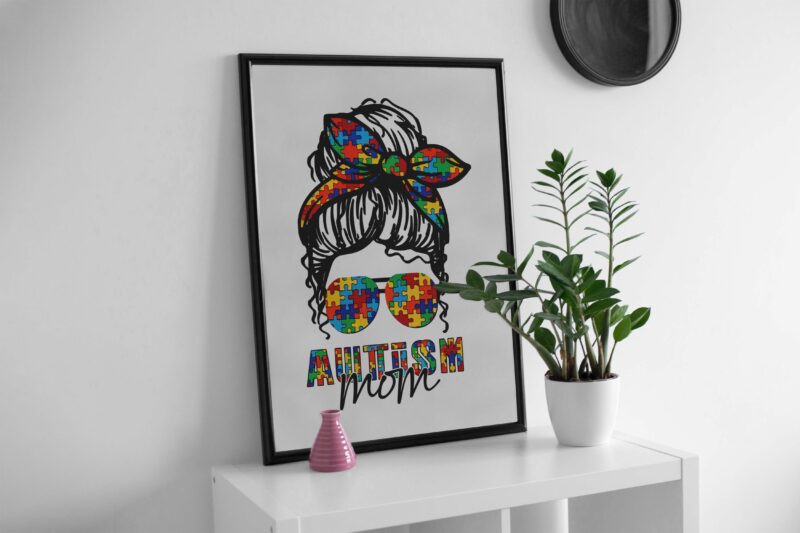 Autism Mom Messy Bun Tshirt Design