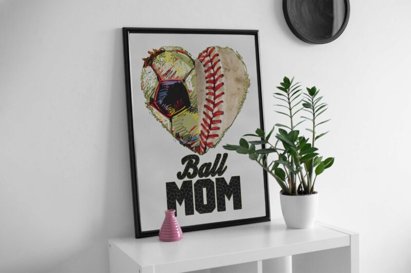 Ball Mom Heart Tshirt Design