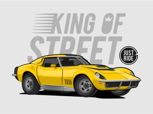 Yellow car king of street t shirt design template