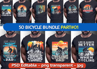 50 BICYCLE PART#01 Vintage Retro Tshirt Designs Bundle Editable