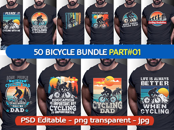 50 bicycle part#01 vintage retro tshirt designs bundle editable