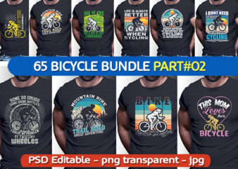 65 BICYCLE PART#02 Vintage Retro Tshirt Designs Bundle Editable