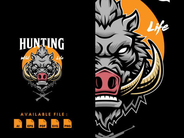 Hunting willd boar tshirt design