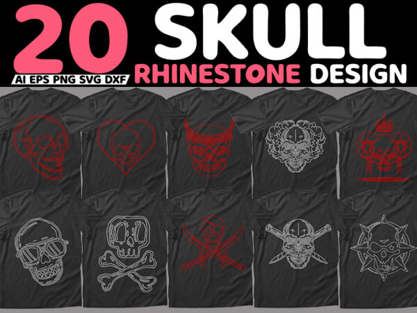 Best selling printable skull rhinestone design bundle for commercial use.